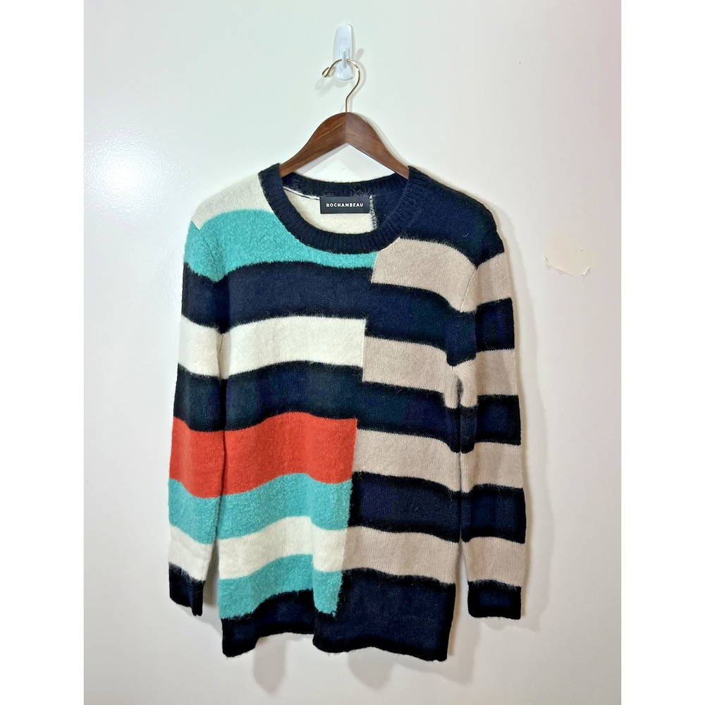 Womens Wool Alpaca Blend Striped Sweater Sz M Vibrant Unique Funky Designer Arty